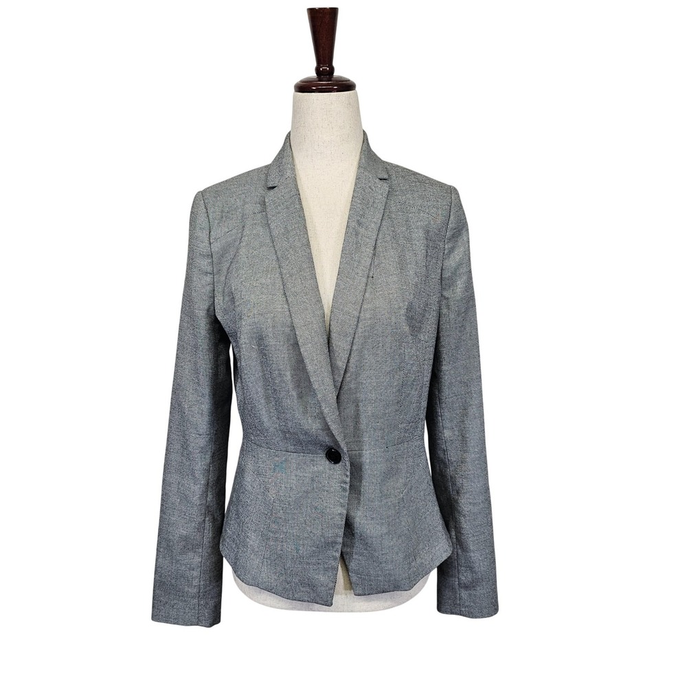 Worthington Blazer Womens 4 Gray Herringbone One Button Lined Stretch Career‎